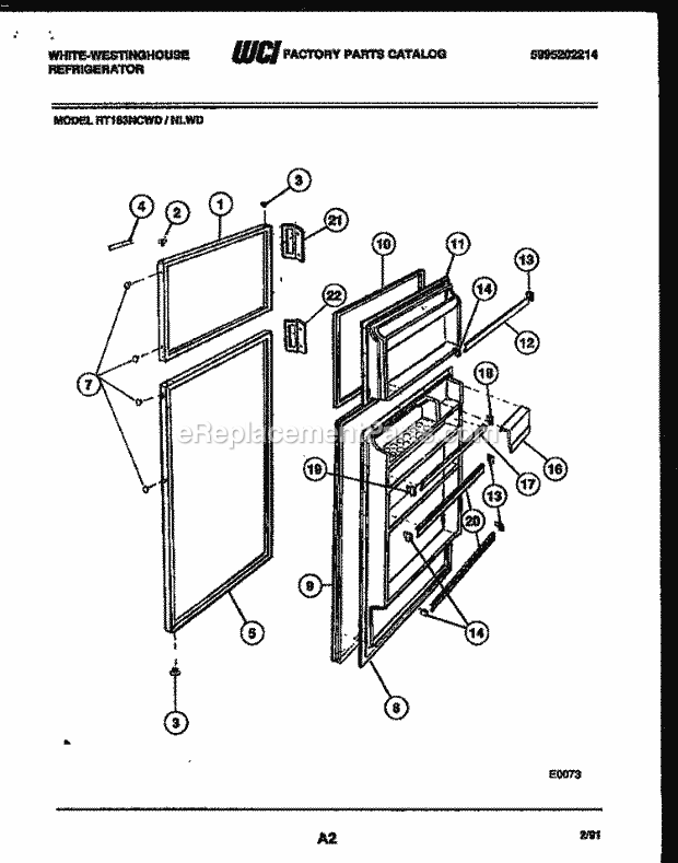 Frigidaire RT163NLDD Wwh(V6) / Top Mount Refrigerator Door Parts Diagram