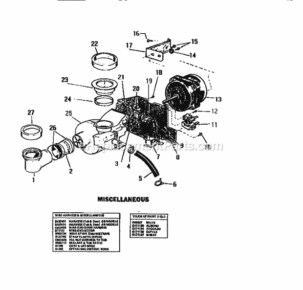 Frigidaire SU300EXR5 Wwh(V1) / Undercounter Dishwasher Pump, Motor & Components Diagram