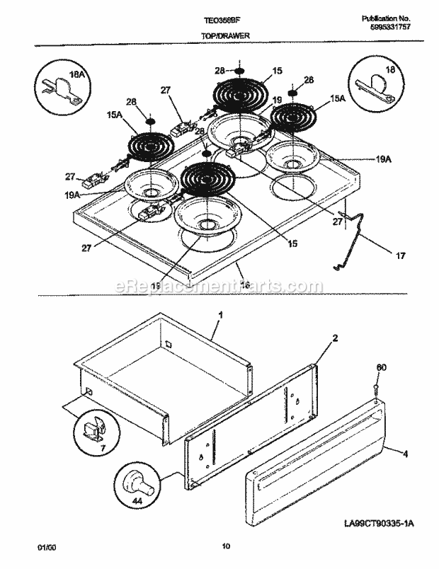 Frigidaire TEO356BFD2 Tap(V1) / Electric Range Top / Drawer Diagram