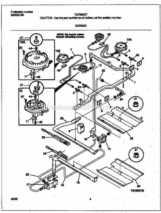 Frigidaire TGF366CFSD Frg(V2) / Gas Range Burner Diagram