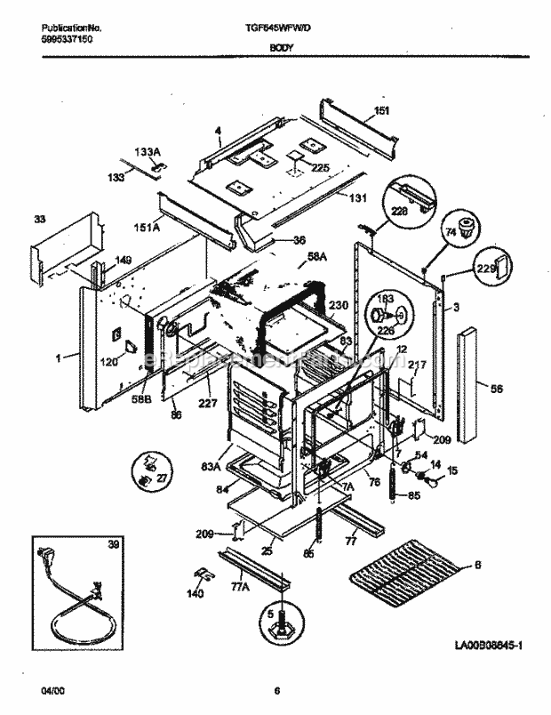 Frigidaire TGF645WFD7 Tap(V1) / Gas Range Body Diagram