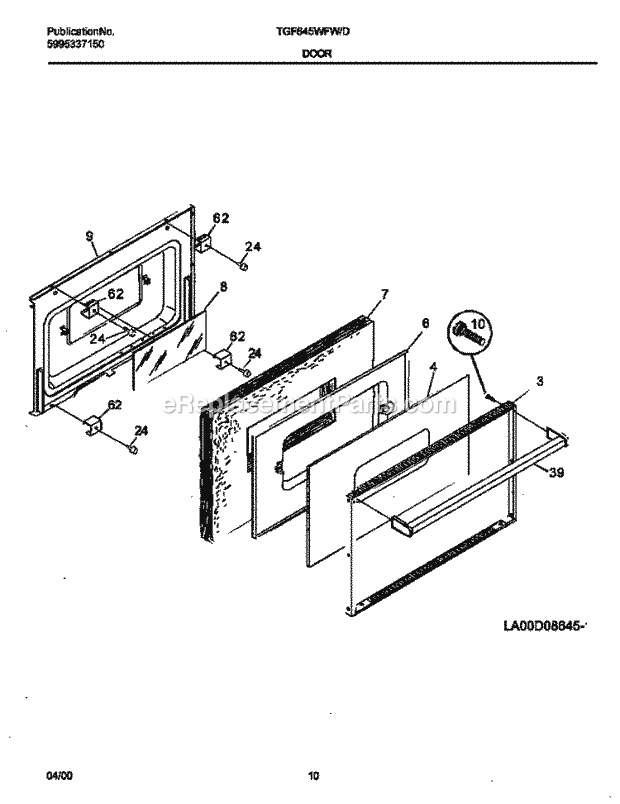 Frigidaire TGF645WFD7 Tap(V1) / Gas Range Door Diagram