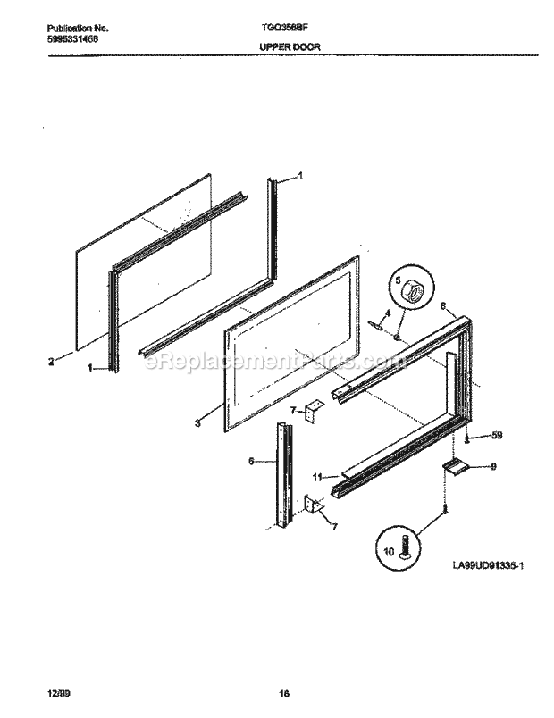 Frigidaire TGO356BFD3 Slide-In, Gas Tappan/Gas Range Upper Door Diagram