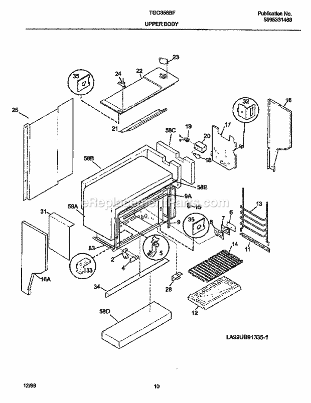 Frigidaire TGO356BFW3 Slide-In, Gas Tappan/Gas Range Upper Body Diagram