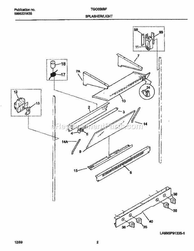 Frigidaire TGO356BFW4 Slide-In, Gas Tappan/Gas Range Splasher Diagram