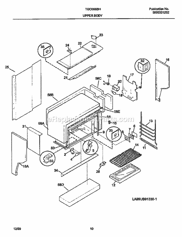 Frigidaire TGO356BHD1 Slide-In, Gas Tappan/Gas Range Upper Body Diagram