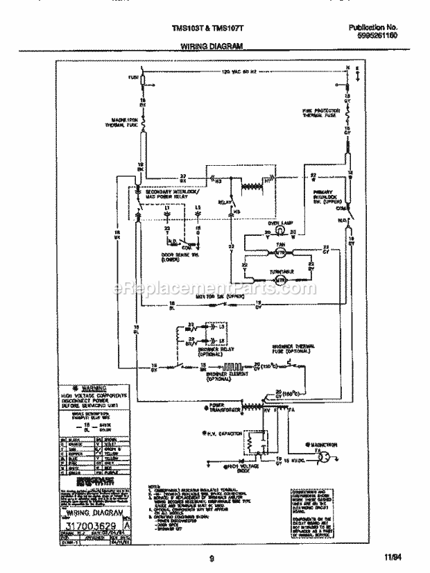 Frigidaire TMS103T1B1 Tap(V1) / Microwave Oven Page E Diagram