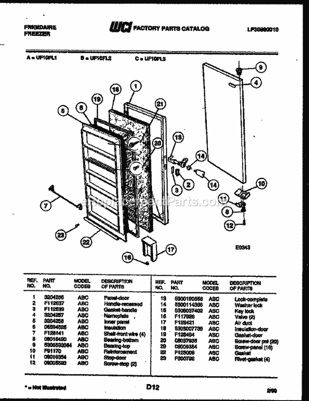 Frigidaire UF10FL2 Upright Upright Freezer Door Parts Diagram