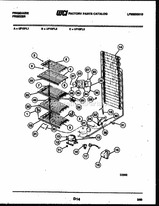 Frigidaire UF10FL2 Upright Upright Freezer System and Electrical Parts Diagram