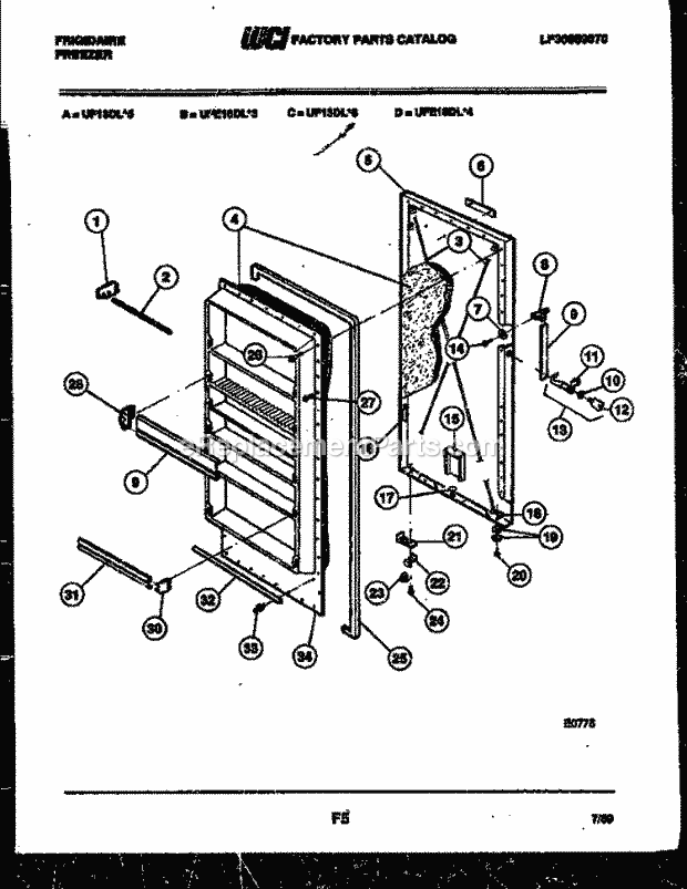 Frigidaire UFE16DL3 Upright Upright Freezer Door Parts Diagram