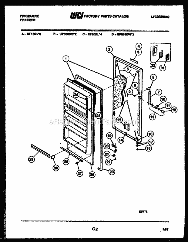 Frigidaire UFS16DW3 Upright Upright Freezer Door Parts Diagram