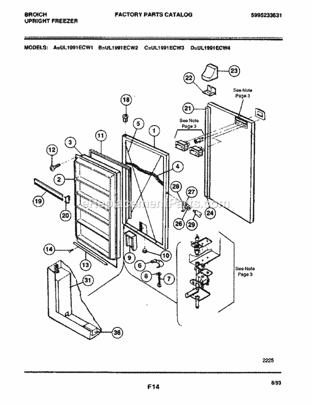 Frigidaire UL1991ECW4 Door Diagram