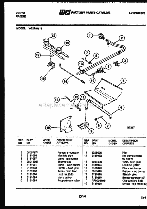 Frigidaire VG21AW3-23 Gas Range Burner Parts Diagram