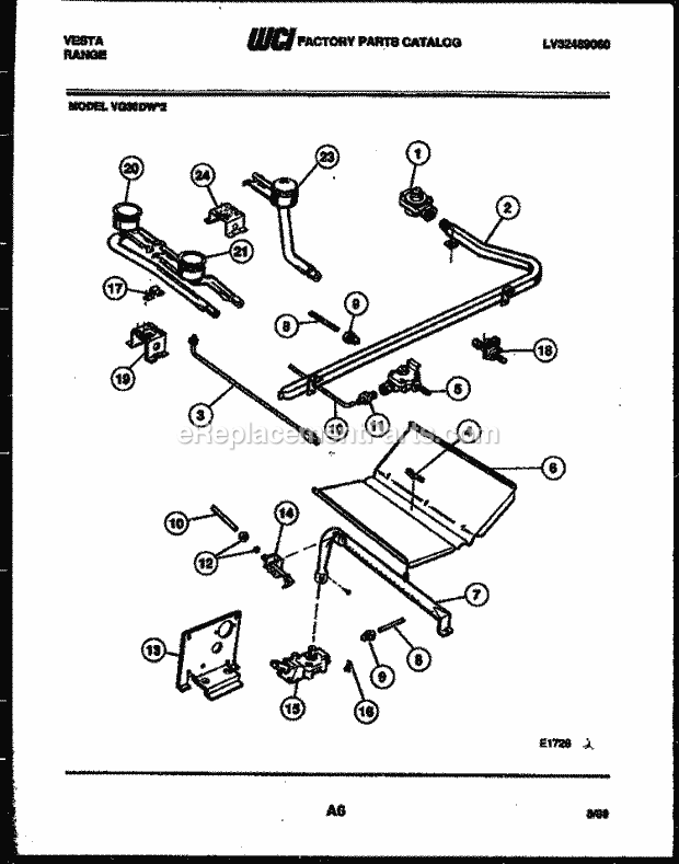 Frigidaire VG36DW2-23 Gas Range Burner Parts Diagram