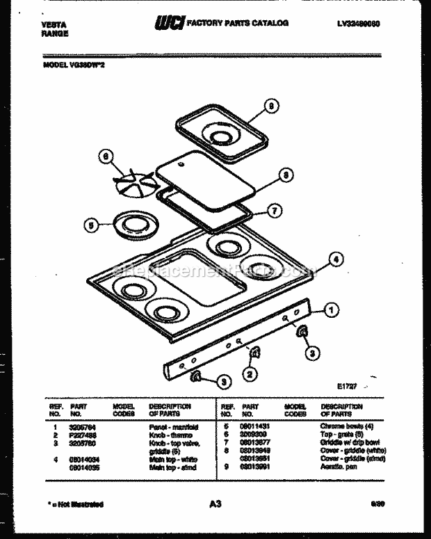 Frigidaire VG36DW2-23 Gas Range Cooktop Parts Diagram