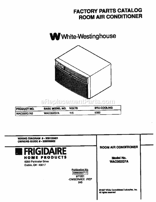 Frigidaire WAC052G7A2 Wwh(V0) / Room Air Conditioner Page E Diagram