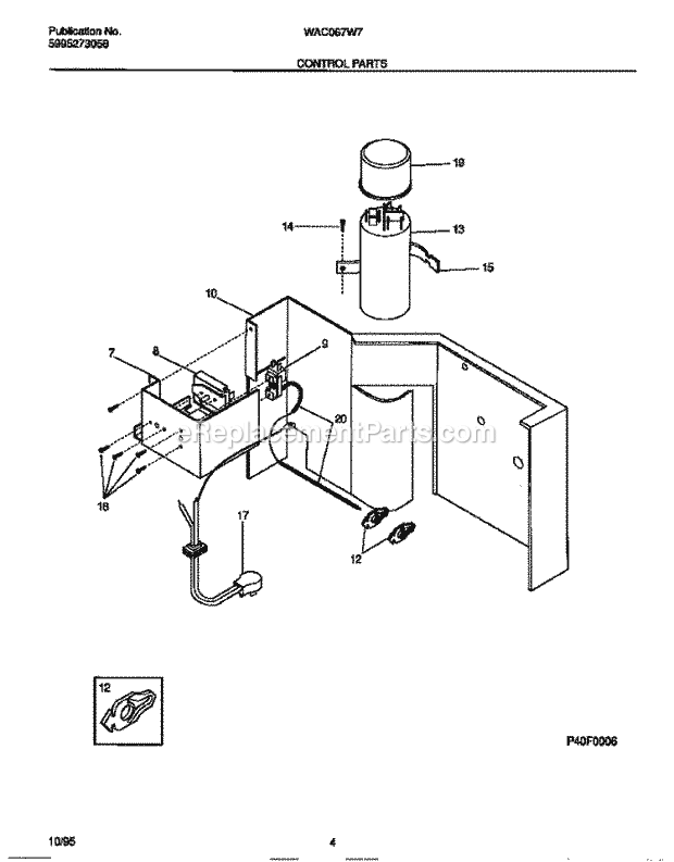 Frigidaire WAC067W7A5 Wwh(V0) / Room Air Conditioner Control Parts Diagram