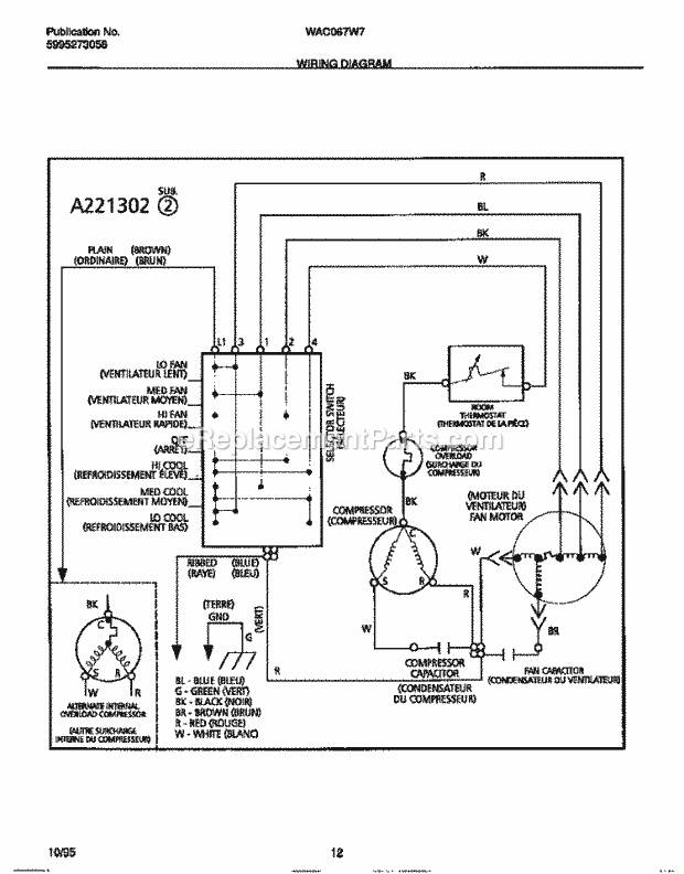Frigidaire WAC067W7A5 Wwh(V0) / Room Air Conditioner Page G Diagram