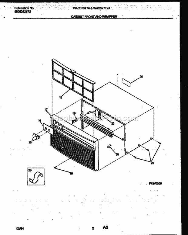 Frigidaire WAC073T7A2 Wwh(V1) / Room Air Conditioner Cabinet Front and Wrapper Diagram