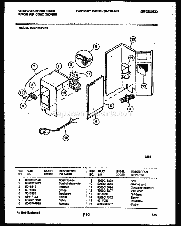 Frigidaire WAS189P2K1 Wwh(V1) / Room Air Conditioner Electrical Parts Diagram