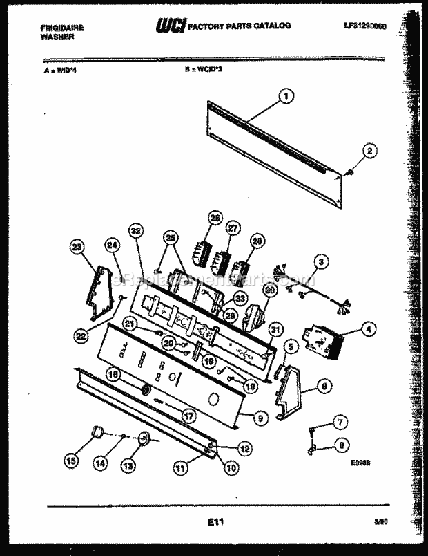 Frigidaire WCIDW3 Frg(V4) / Top Load Washer Console and Control Parts Diagram