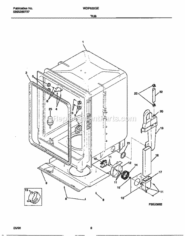 Frigidaire WDP632GER0 Wwh(V0) / Dishwasher Tub Diagram