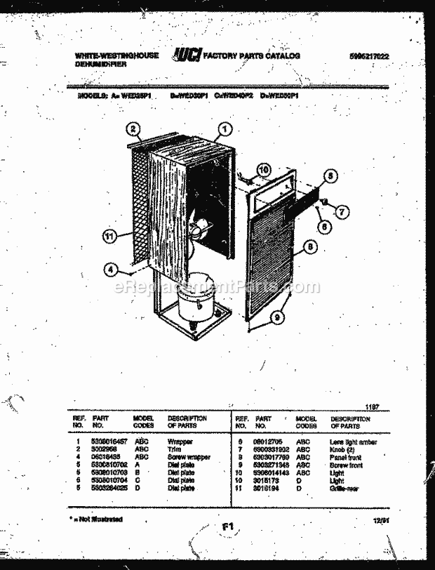 Frigidaire WED50P1 Wwh(V4) / Dehumidifier Cabinet and Control Parts Diagram