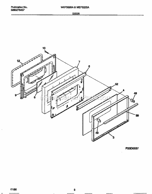 Frigidaire WEF322BAWD Wwh(V2) / Electric Range Door Diagram