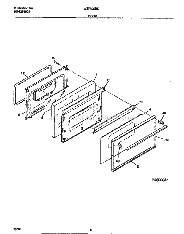 Frigidaire WEF322BEDB Wwh(V1) / Electric Range Door Diagram