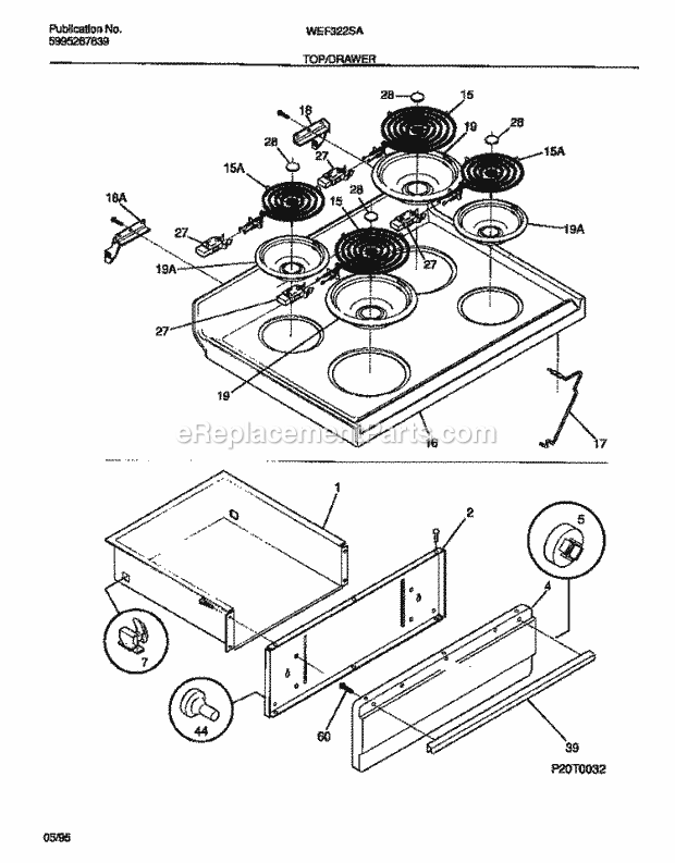 Frigidaire WEF322SADB Wwh(V1) / Electric Range Top / Drawer Diagram