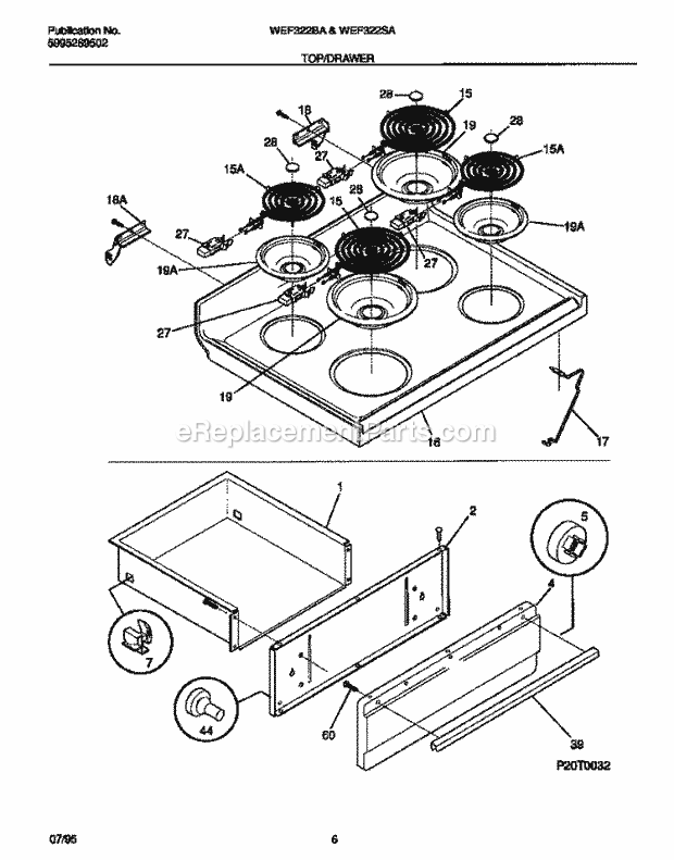 Frigidaire WEF322SADC Wwh(V5) / Electric Range Top / Drawer Diagram