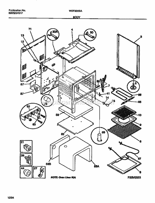 Frigidaire WEF322SAWA Wwh(V2) / Electric Range Body Diagram