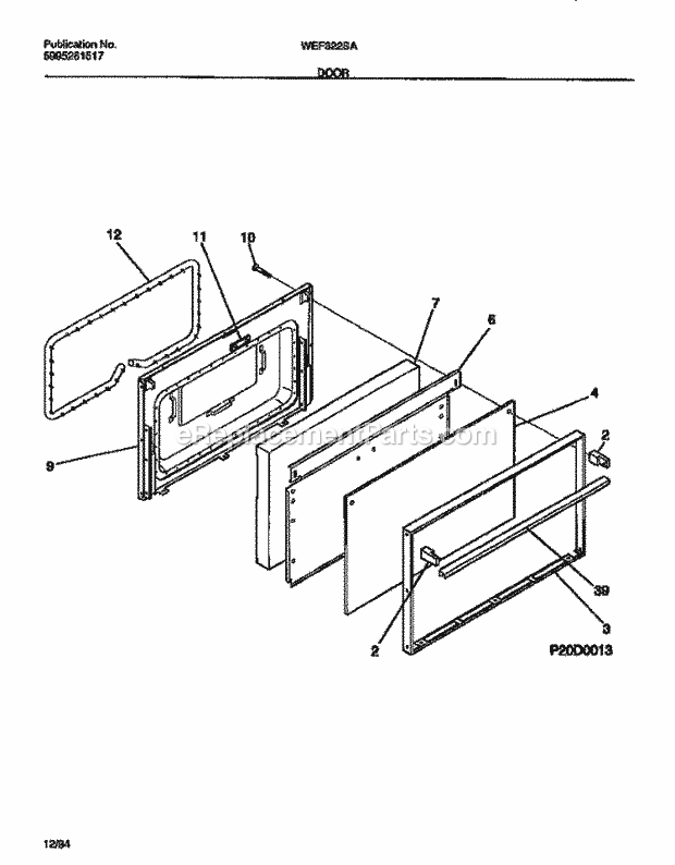 Frigidaire WEF322SAWA Wwh(V2) / Electric Range Door Diagram