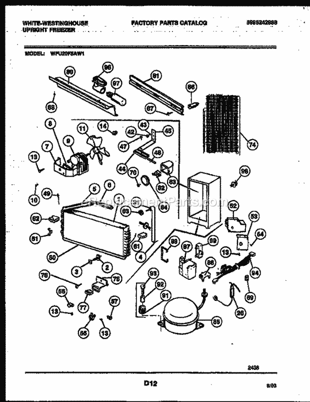 Frigidaire WFU20F5AW1 Wwh(V1) / Upright Freezer System and Automatic Defrost Parts Diagram