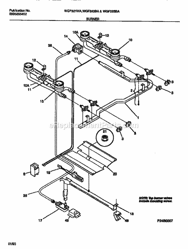 Frigidaire WGF321WADA Wwh(V1) / Gas Range Burner Diagram