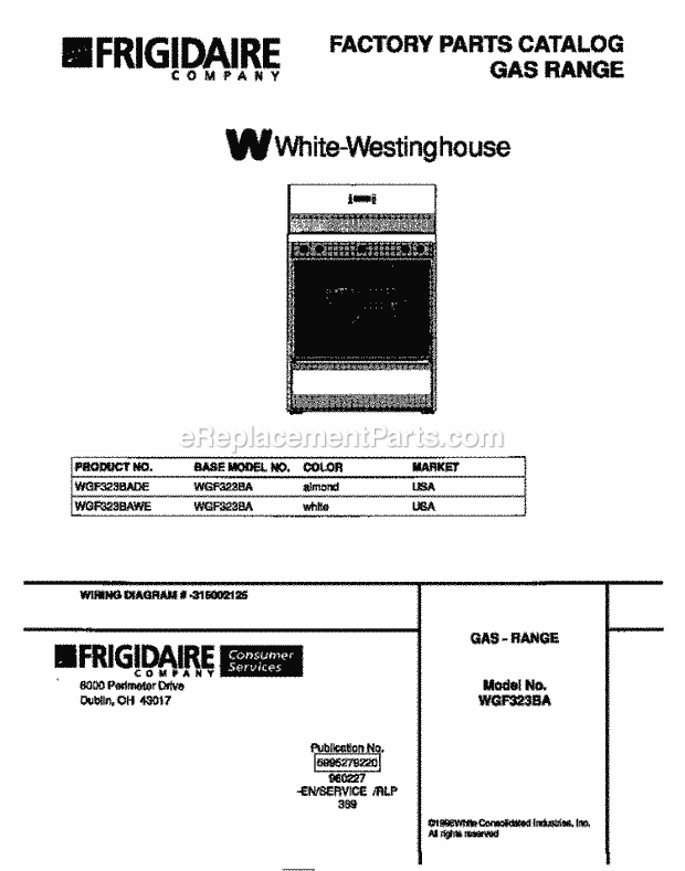 Frigidaire WGF323BAWE Wwh(V2) / Gas Range Page D Diagram