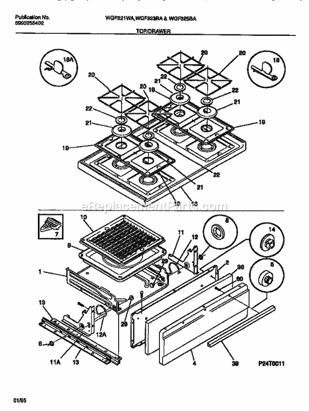 Frigidaire WGF325BAWA Wwh(V6) / Gas Range Top / Drawer Diagram