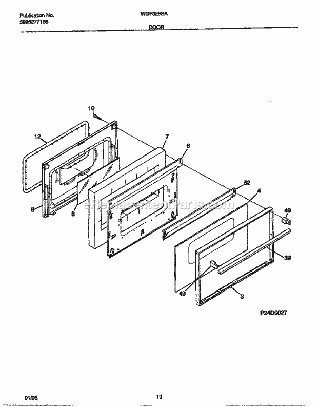 Frigidaire WGF325BAWD Wwh(V2) / Gas Range Door Diagram