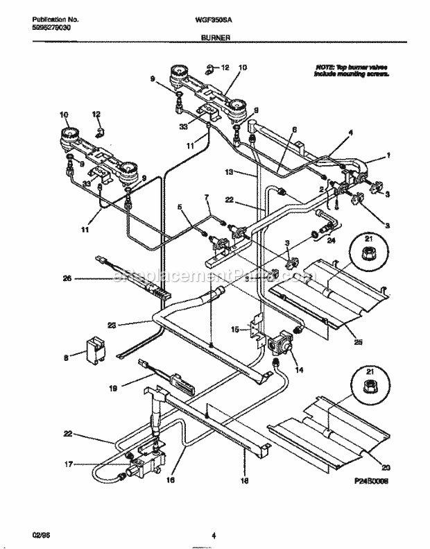 Frigidaire WGF350SADD Wwh(V1) / Gas Range Burner Diagram