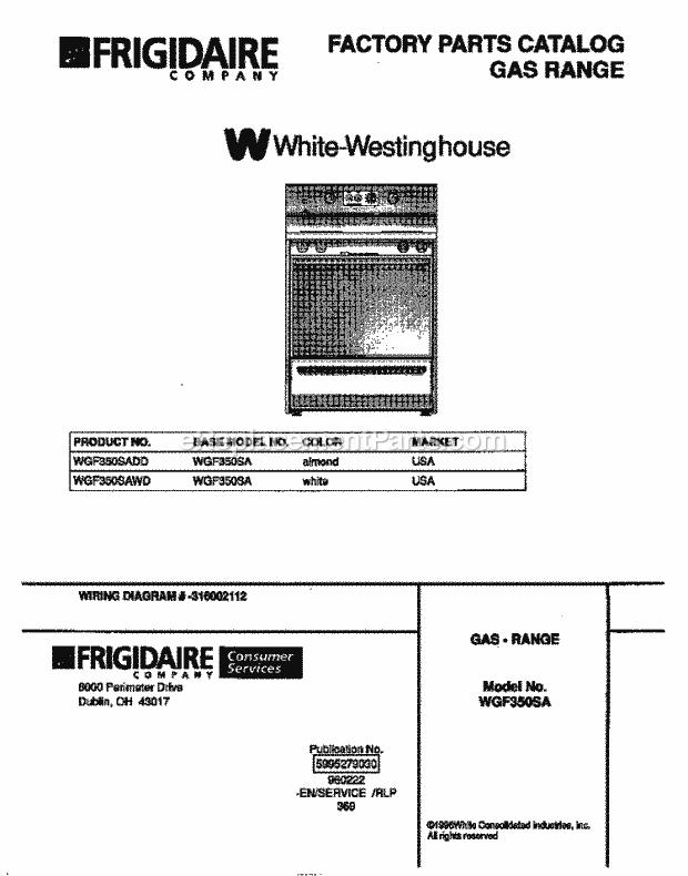 Frigidaire WGF350SADD Wwh(V1) / Gas Range Page D Diagram