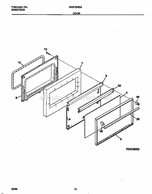 Frigidaire WGF350SAWD Wwh(V2) / Gas Range Door Diagram