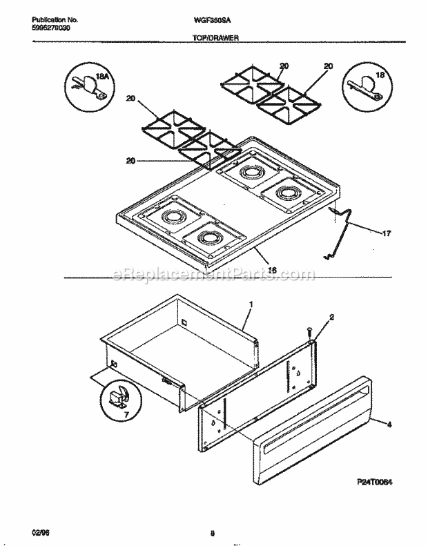 Frigidaire WGF350SAWD Wwh(V2) / Gas Range Top / Drawer Diagram