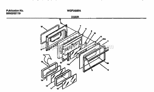 Frigidaire WGF353BADA Wwh(V1) / Gas Range Door Diagram