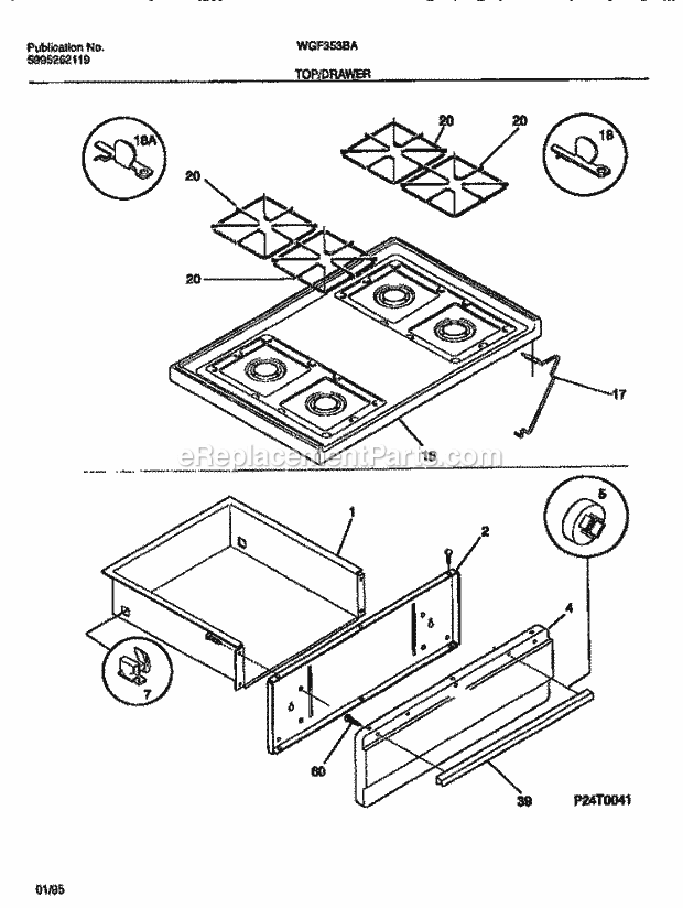 Frigidaire WGF353BADB Wwh(V2) / Gas Range Top / Drawer Diagram