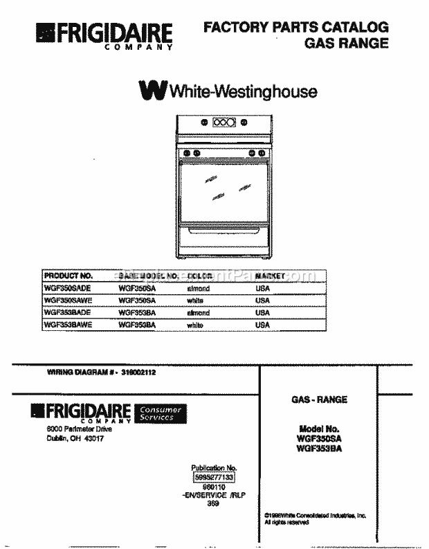 Frigidaire WGF353BAWE Wwh(V4) / Gas Range Page D Diagram