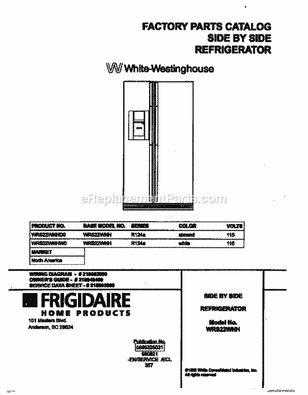 Frigidaire WRS22WNHW0 Frg(V2) / Side by Side Refrigerator Page C Diagram