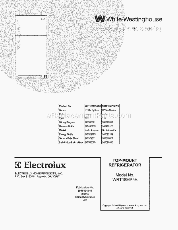 Frigidaire WRT18MP5AQ8 White Westinghouse/Refrigerator Page B Diagram