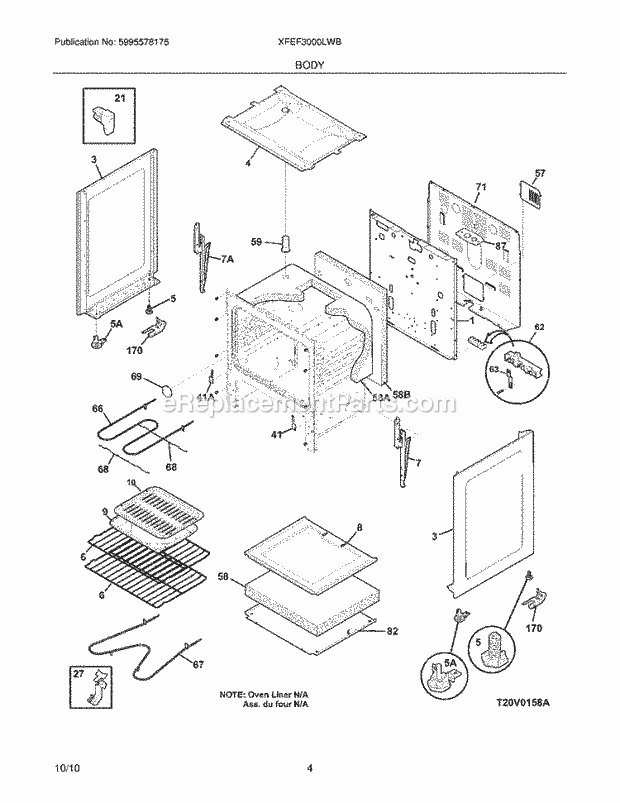 Frigidaire XFEF3000LWB Range Body Diagram