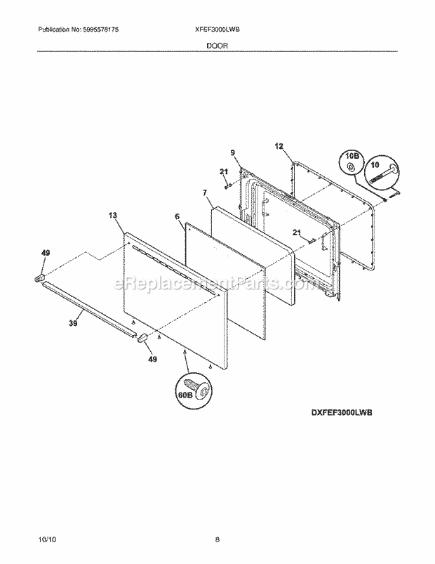 Frigidaire XFEF3000LWB Range Door Diagram