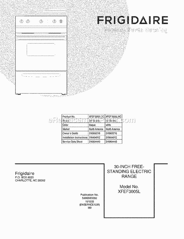 Frigidaire XFEF3005LWC Range Page C Diagram